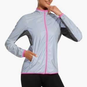 bpbtti Women's Reflective Lightweight Gray Jacket with Pink Trim M